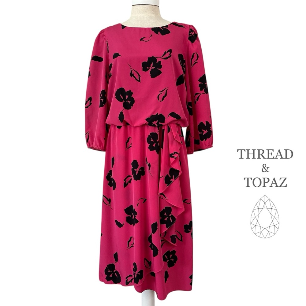 80s Fuchsia Abstract Floral Dress By Items California XL